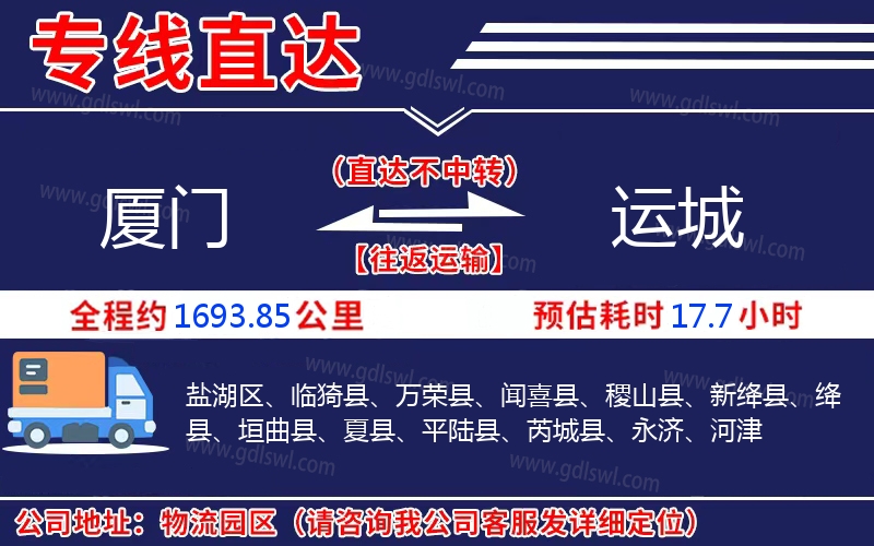 廈門到運城物流公司